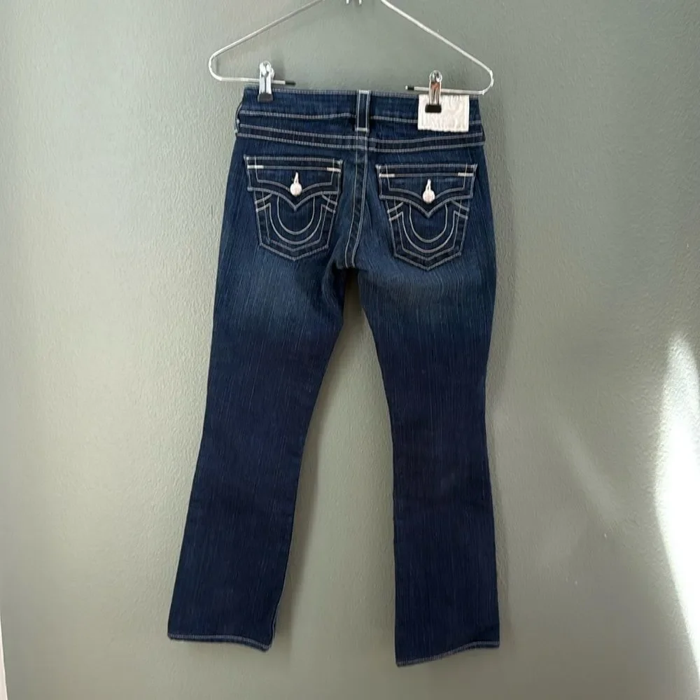 NWOT True Religion Becky Womens Size 24 Bling Blue Denim Jeans Button Pocket